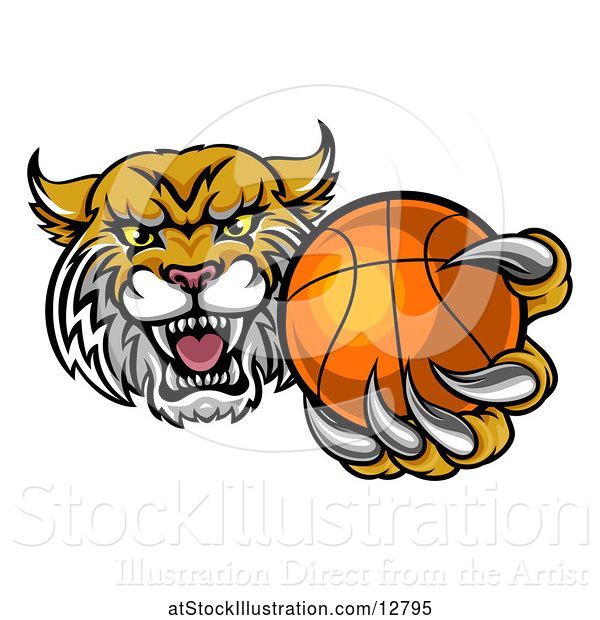 Vector Illustration of Tough Bobcat Lynx Monster Mascot Holding out a Baseball in One Clawed Paw