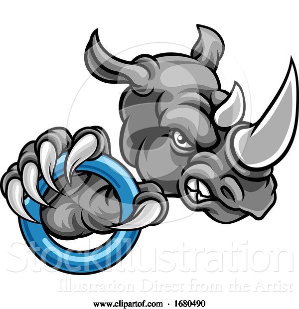 Vector Illustration of Tough Rhino Monster Mascot with a Ringette