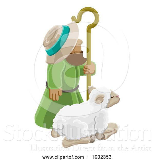 Vector Illustration of Traditional Shepherd and Sheep or Lamb