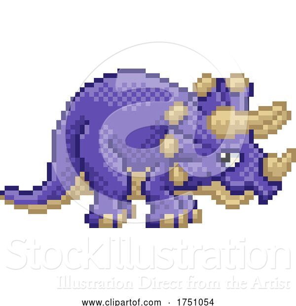 Vector Illustration of Triceratops Pixel Art Dinosaur Video Game