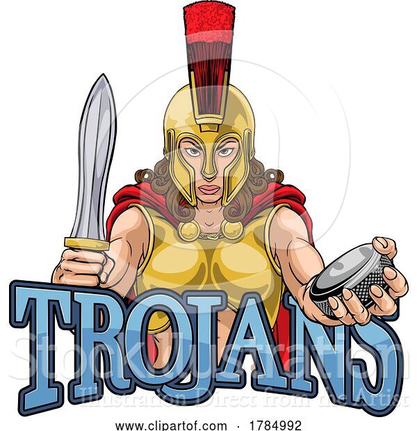 Vector Illustration of Trojan Lady Ice Hockey Sports Team Mascot