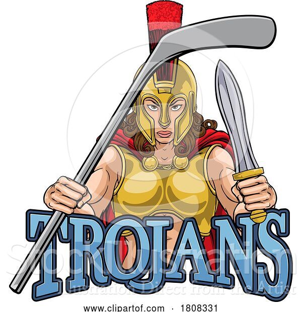Vector Illustration of Trojan Lady Ice Hockey Sports Team Mascot