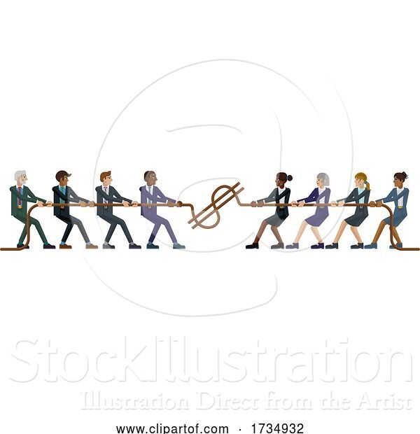 Vector Illustration of Tug of War Rope Pulling Business People Concept