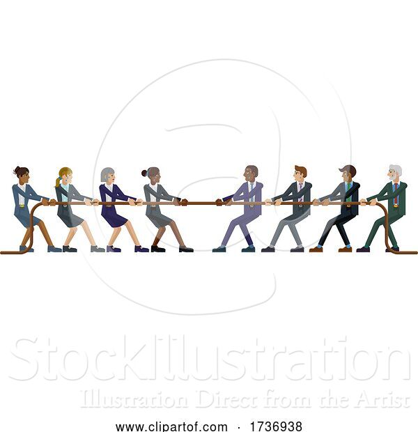 Vector Illustration of Tug of War Rope Pulling Business People Concept