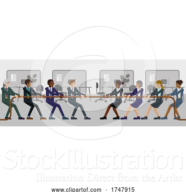 Vector Illustration of Tug of War Rope Pulling Business People Concept