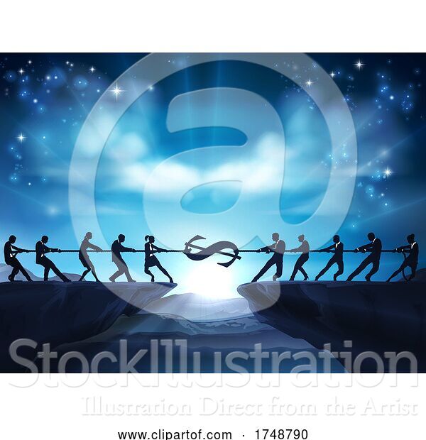 Vector Illustration of Tug of War Rope Pulling Silhouette Business People