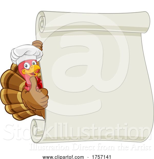 Vector Illustration of Turkey Chef Character Scroll Sign