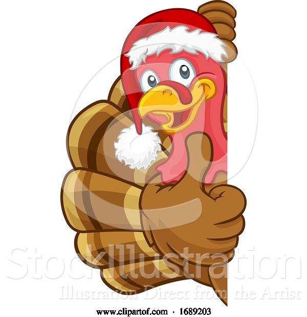 Vector Illustration of Turkey in Santa Hat Christmas Thanksgiving