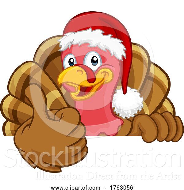 Vector Illustration of Turkey in Santa Hat Christmas Thanksgiving