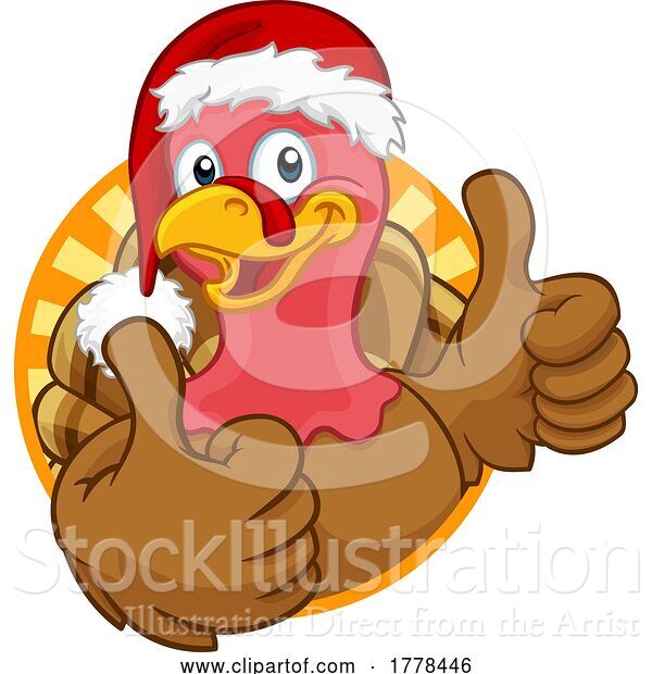 Vector Illustration of Turkey in Santa Hat Christmas Thanksgiving