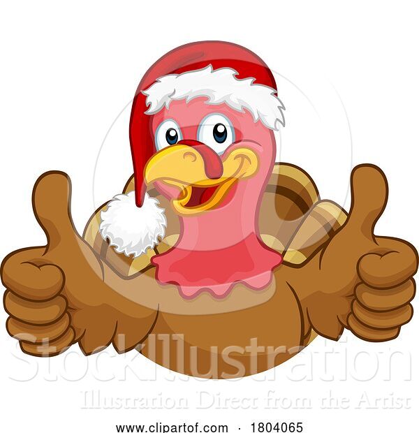 Vector Illustration of Turkey in Santa Hat Christmas Thanksgiving