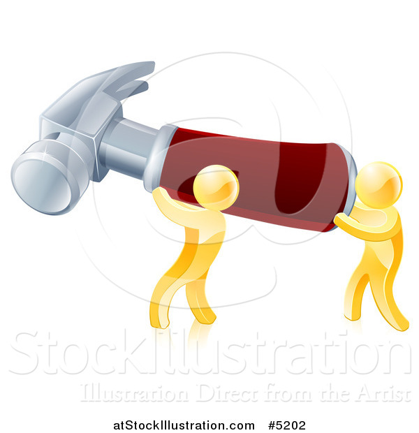 Vector Illustration of Two 3d Gold Men Carrying a Giant Hammer