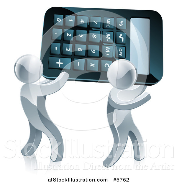 Vector Illustration of Two 3d Silver Men Carrying a Calculator
