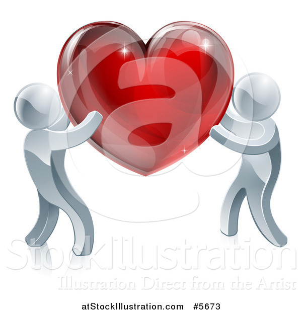 Vector Illustration of Two 3d Silver People Carrying a Red Heart