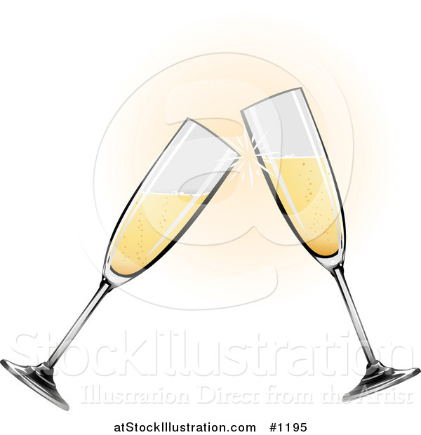 Vector Illustration of Two Glass Champagne Glasses Toasting