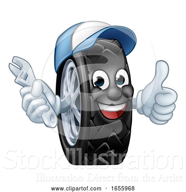 Vector Illustration of Tyre Car Mechanic Service Mascot