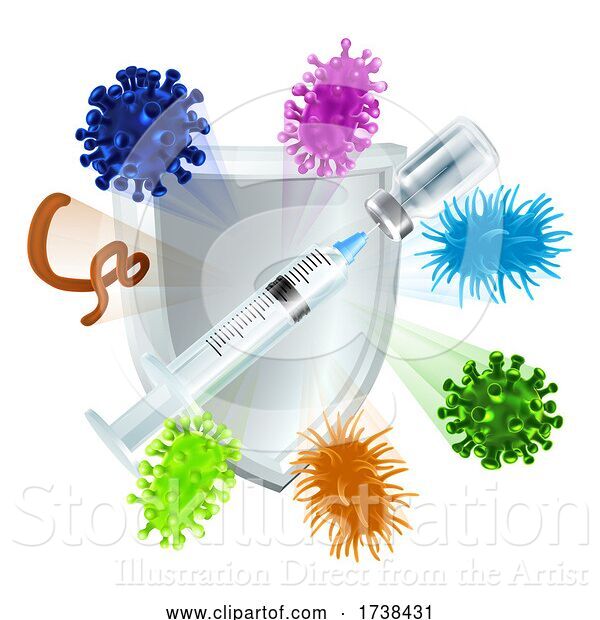 Vector Illustration of Vaccine Injection and Vial Shield Medical Concept