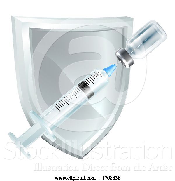 Vector Illustration of Vaccine Injection Syringe Immunization Shield