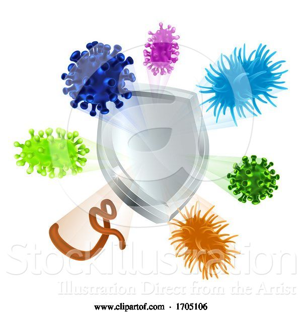 Vector Illustration of Vaccine Virus Shield Cells or Antibacterial Icon