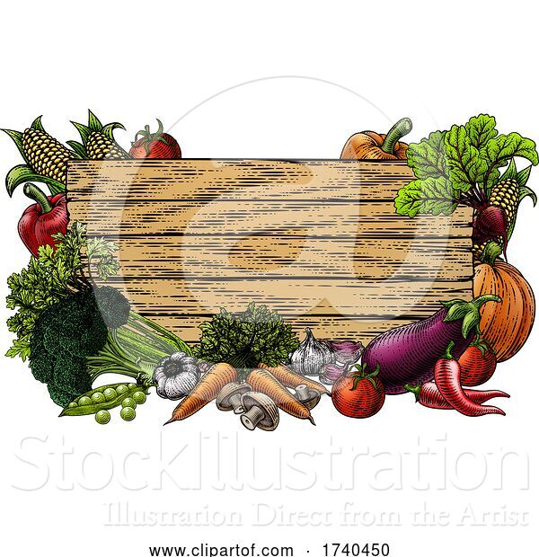 Vector Illustration of Vegetable Fresh Garden Produce Border Woodcut Sign