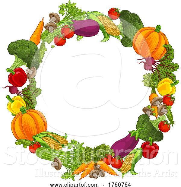 Vector Illustration of Vegetable Produce Food Circle Frame Background