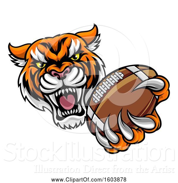 Vector Illustration of Vicious Tiger Sports Mascot Grabbing a Football