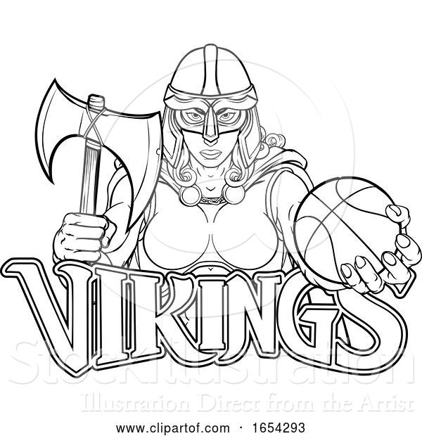 Vector Illustration of Viking Celtic Knight Basketball Warrior Lady