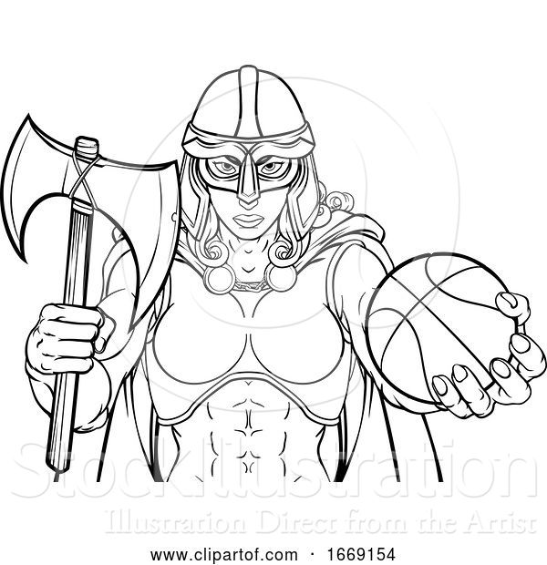 Vector Illustration of Viking Celtic Knight Basketball Warrior Lady