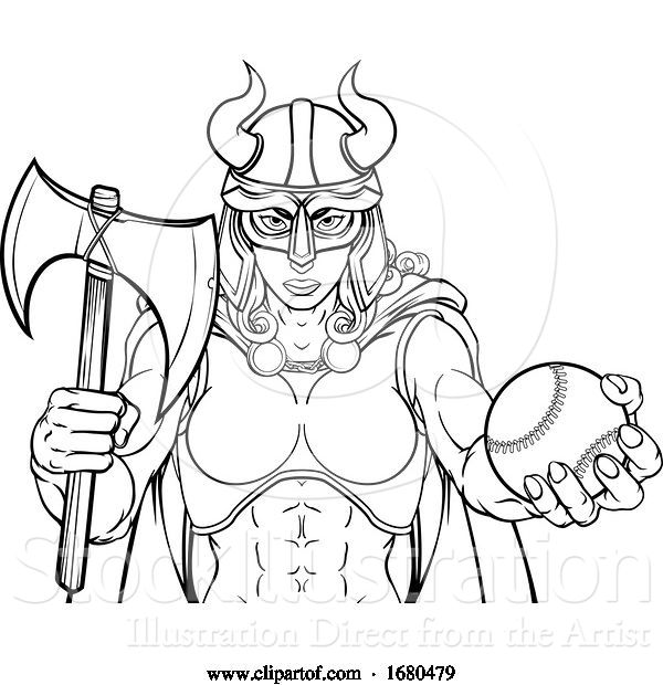 Vector Illustration of Viking Female Gladiator Baseball Warrior Lady