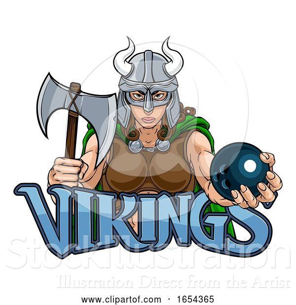 Vector Illustration of Viking Female Gladiator Bowling Warrior Lady