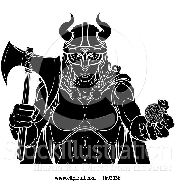 Vector Illustration of Viking Female Gladiator Golf Warrior Lady