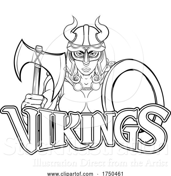 Vector Illustration of Viking Female Gladiator Warrior Lady Team Mascot