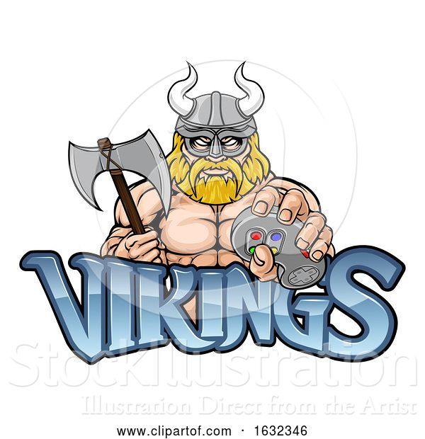 Vector Illustration of Viking Gamer Gladiator Warrior Controller Mascot