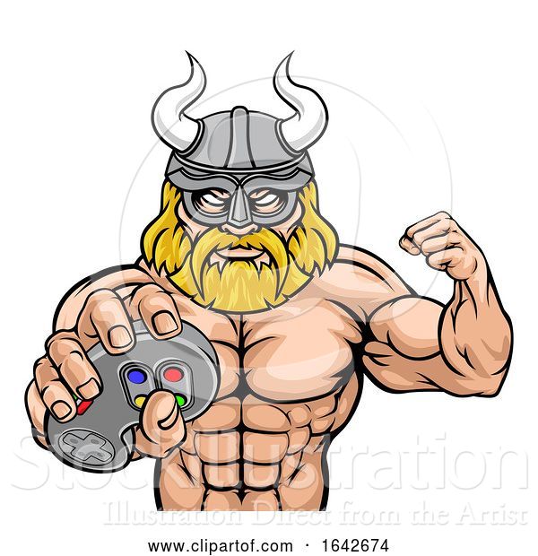 Vector Illustration of Viking Gamer Gladiator Warrior Controller Mascot