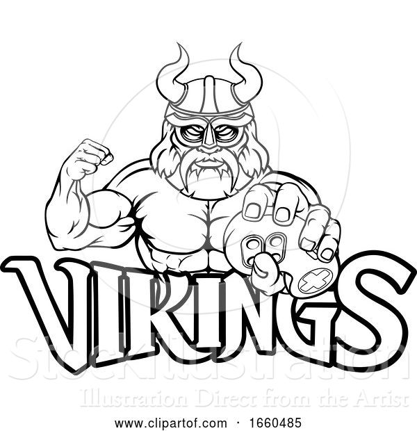 Vector Illustration of Viking Gamer Gladiator Warrior Controller Mascot