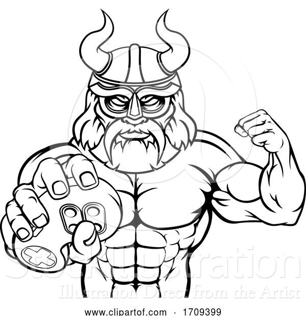 Vector Illustration of Viking Gamer Gladiator Warrior Controller Mascot