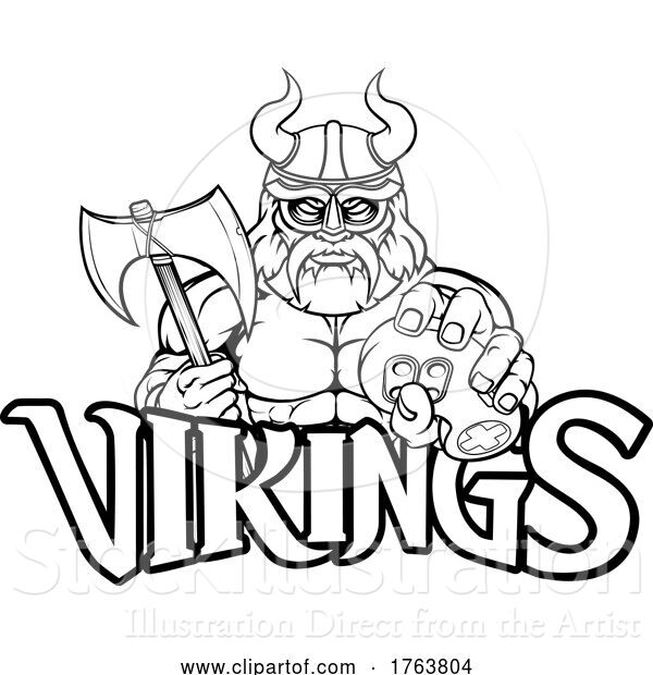 Vector Illustration of Viking Gamer Gladiator Warrior Controller Mascot