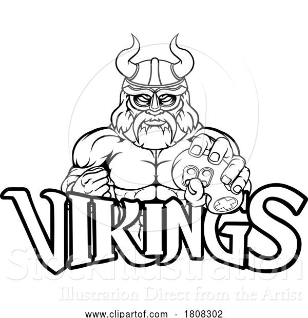 Vector Illustration of Viking Gamer Gladiator Warrior Controller Mascot