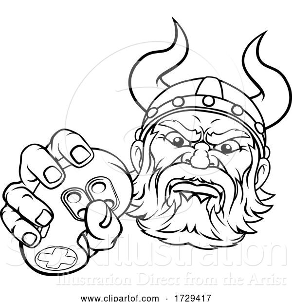 Vector Illustration of Viking Gamer Video Game Controller Mascot