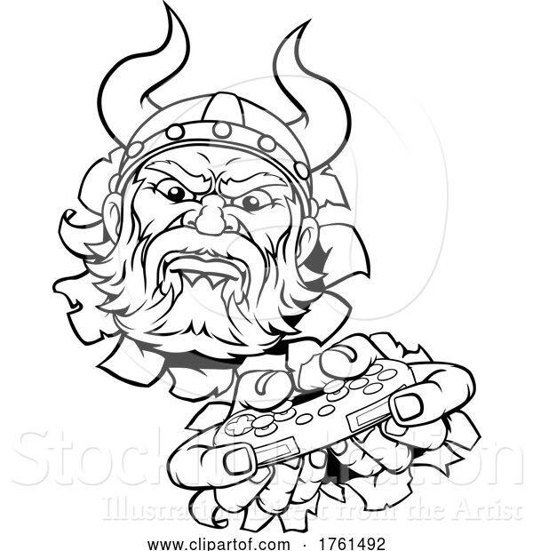 Vector Illustration of Viking Gamer Video Game Controller Mascot