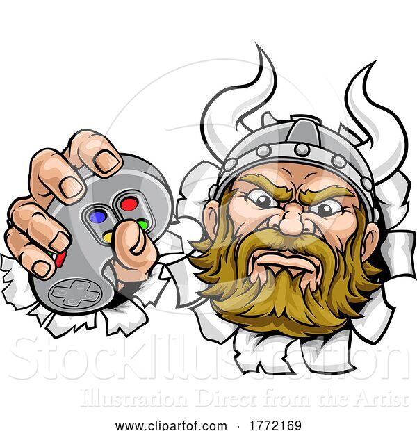 Vector Illustration of Viking Gamer Video Game Controller Mascot
