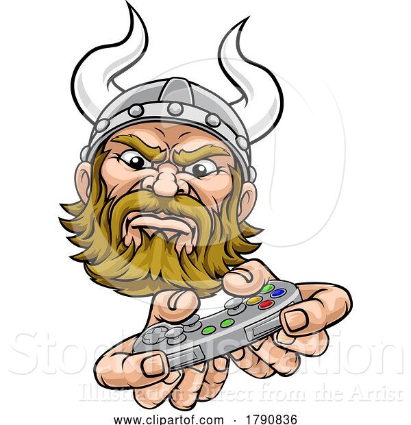 Vector Illustration of Viking Gamer Video Game Controller Mascot