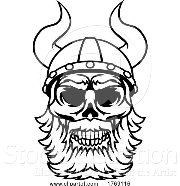 Vector Illustration of Viking Helmet Warrior Bearded Skull