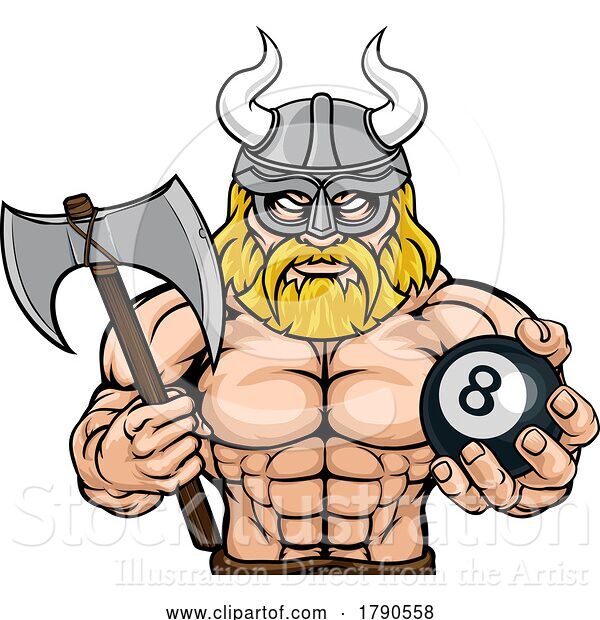 Vector Illustration of Viking Pool 8 Ball Billiards Mascot