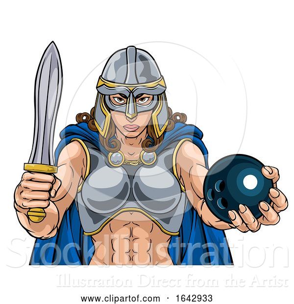 Vector Illustration of Viking Trojan Celtic Knight Bowling Warrior Lady