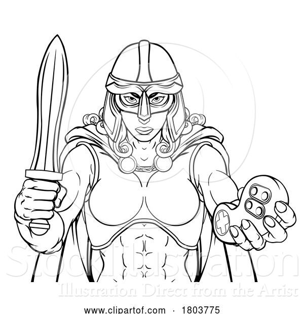 Vector Illustration of Viking Trojan Celtic Knight Gamer Warrior Lady