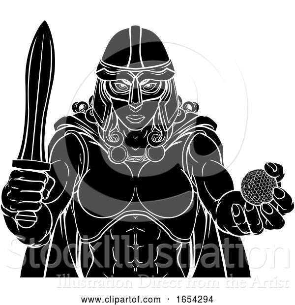 Vector Illustration of Viking Trojan Celtic Knight Golf Warrior Lady