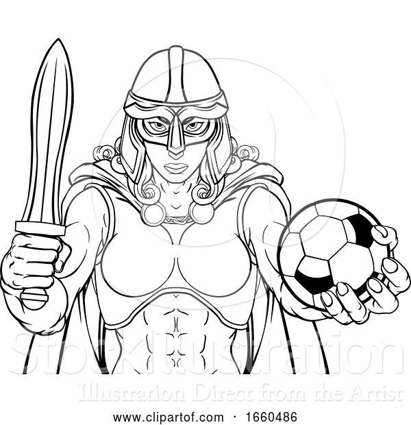 Vector Illustration of Viking Trojan Celtic Knight Soccer Warrior Lady