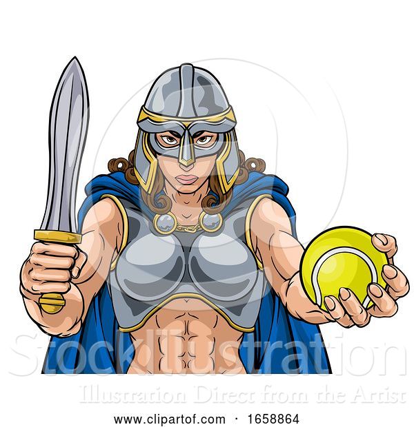 Vector Illustration of Viking Trojan Celtic Knight Tennis Warrior Lady