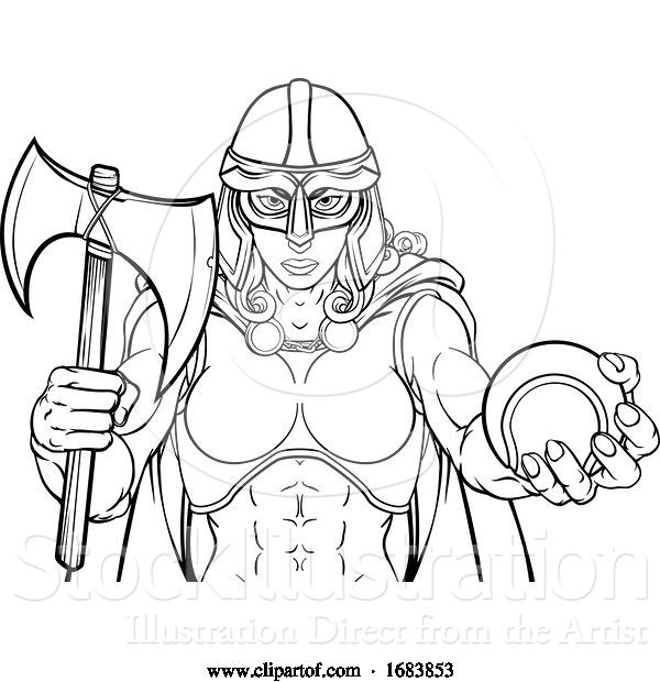 Vector Illustration of Viking Trojan Celtic Knight Tennis Warrior Lady